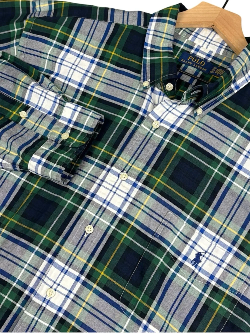 Polo Ralph Lauren Shirt Men 2XB Green Blue Plaid Button Down Long Sleeve Pony